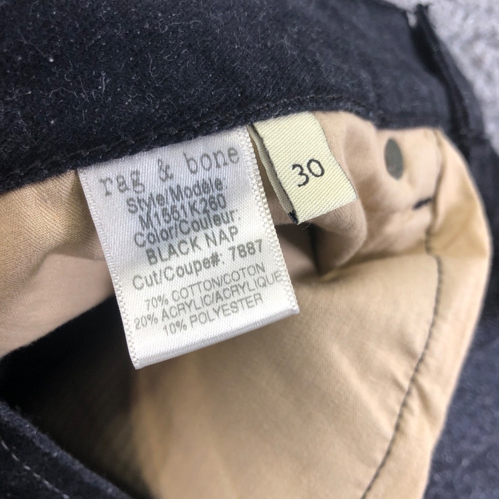 Rag & Bone Jeans Mens 30x34 Black 15x Slim Straight Nap Neppy Button Made In USA - Picture 9 of 16